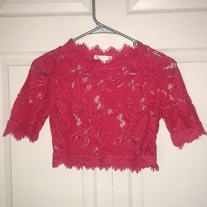 Small: Deep Pink Floral Lace Crop Top